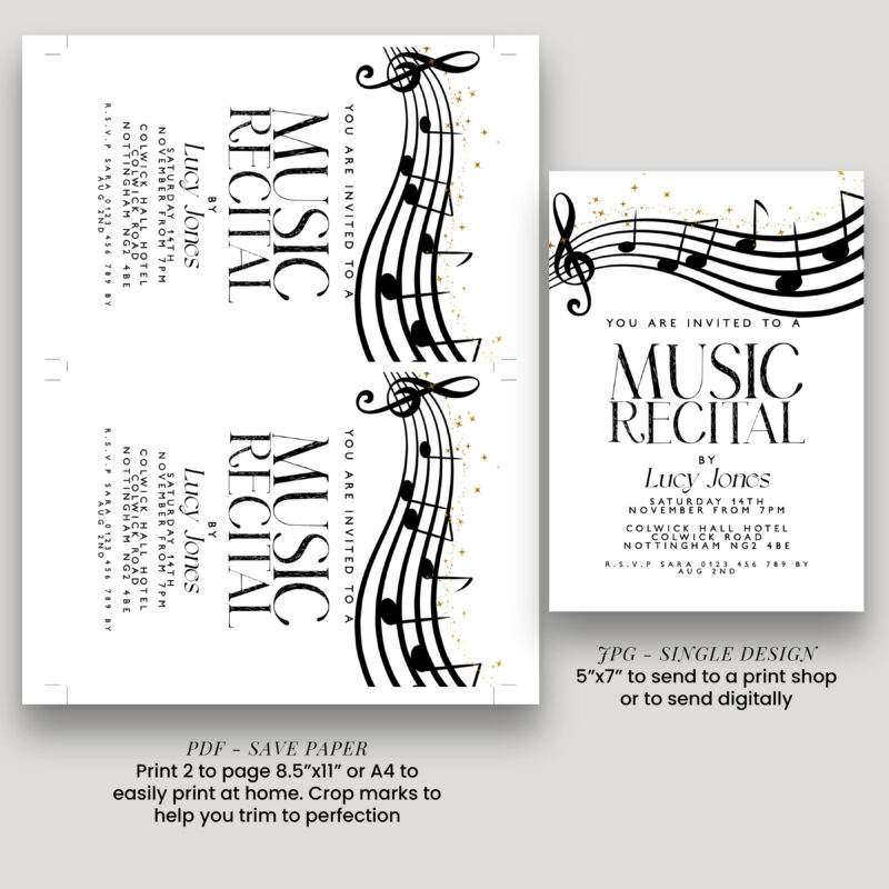 Music Recital Invitation – Black Notes Digital Template Other Invitations