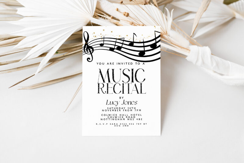 Music Recital Invitation – Black Notes Digital Template Other Invitations