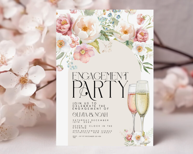 Floral Engagement Party Invitation – Editable Digital Template Engagement Invitations