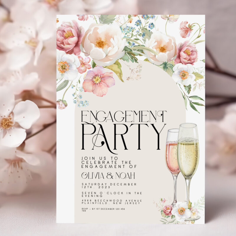 Floral Engagement Party Invitation – Editable Digital Template Engagement Invitations