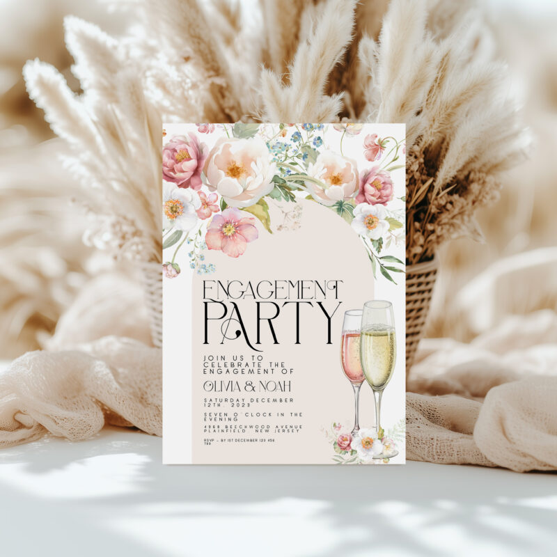 Floral Engagement Party Invitation – Editable Digital Template Engagement Invitations