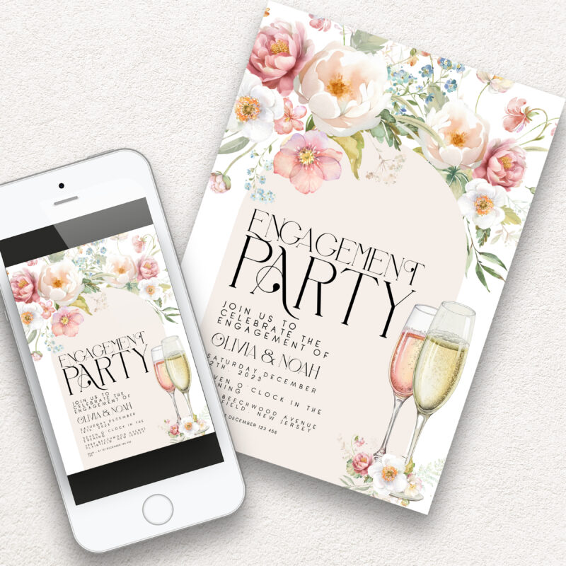 Floral Engagement Party Invitation – Editable Digital Template Engagement Invitations