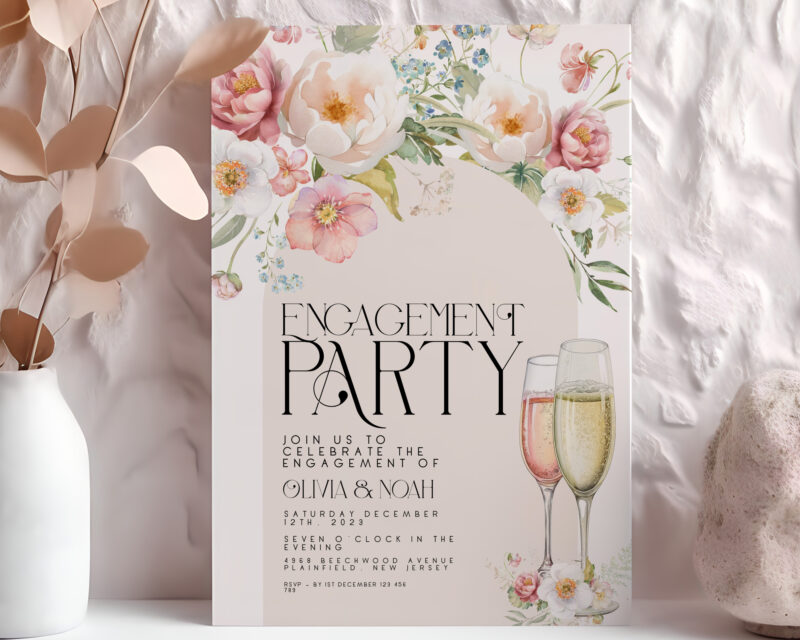 Floral Engagement Party Invitation – Editable Digital Template Engagement Invitations