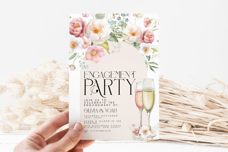 Floral Engagement Party Invitation – Editable Digital Template Engagement Invitations