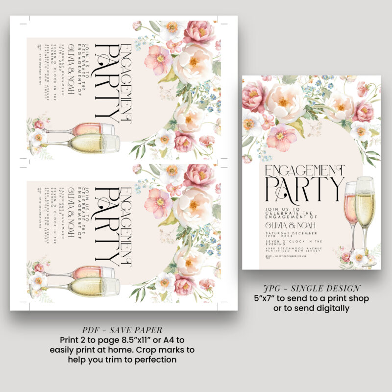 Floral Engagement Party Invitation – Editable Digital Template Engagement Invitations