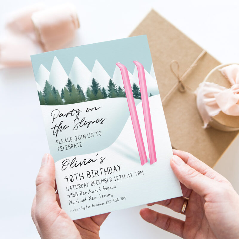Party on the Slopes Invitation – Pink Ski Birthday Template Birthday Invitations