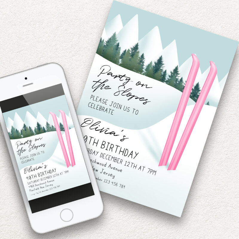 Party on the Slopes Invitation – Pink Ski Birthday Template Birthday Invitations