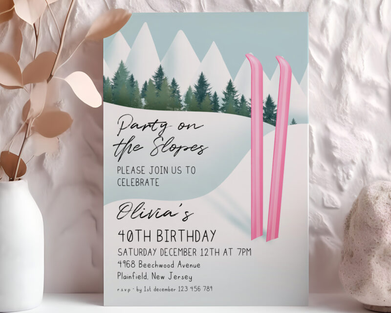 Party on the Slopes Invitation – Pink Ski Birthday Template Birthday Invitations