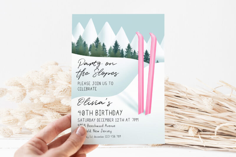 Party on the Slopes Invitation – Pink Ski Birthday Template Birthday Invitations