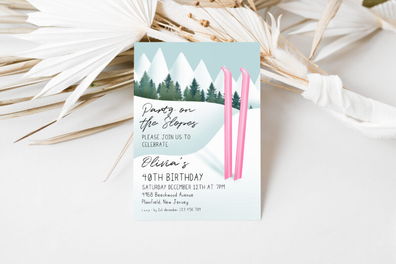 Party on the Slopes Invitation – Pink Ski Birthday Template Birthday Invitations