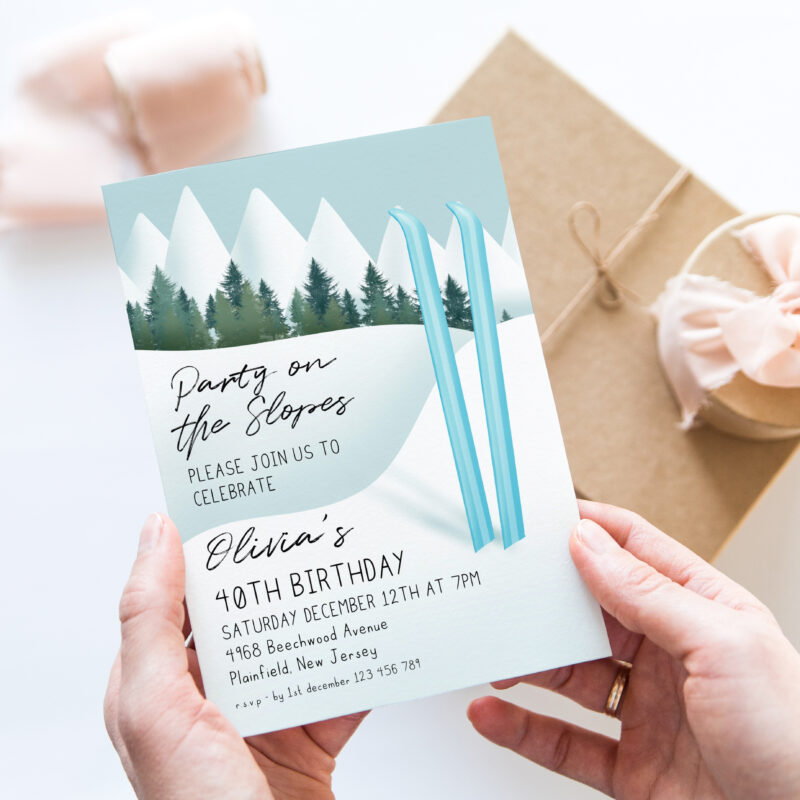 Party on the Slopes Invite – Blue Ski Birthday Template Birthday Invitations
