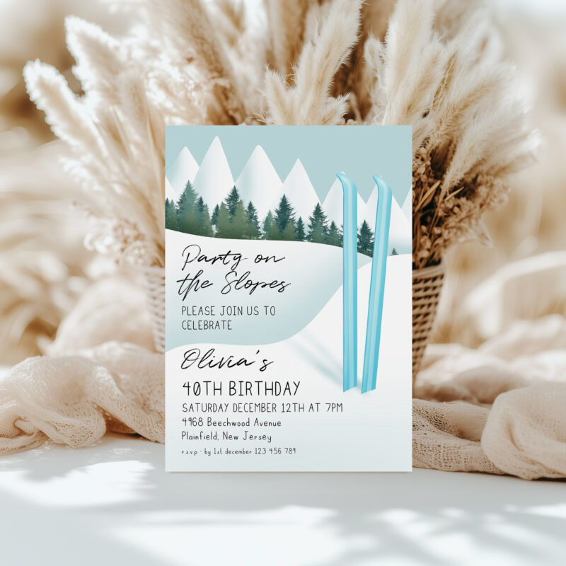 Party on the Slopes Invite – Blue Ski Birthday Template Birthday Invitations