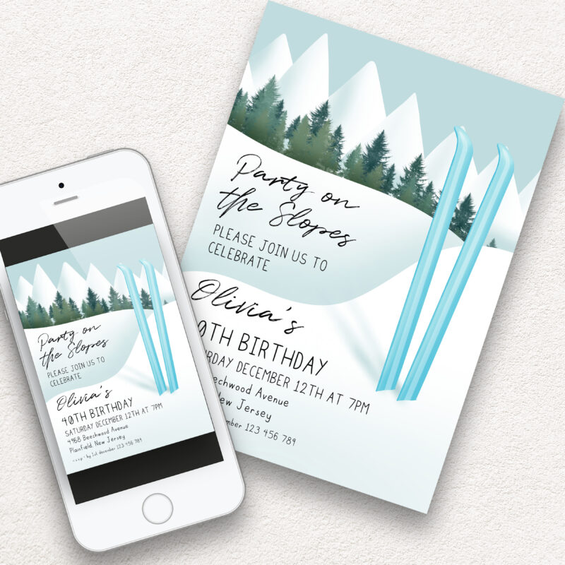 Party on the Slopes Invite – Blue Ski Birthday Template Birthday Invitations
