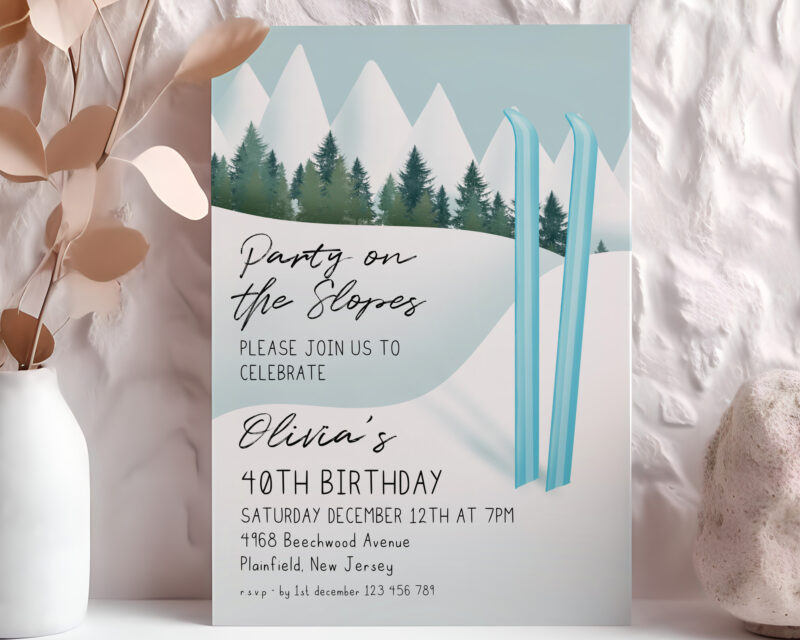 Party on the Slopes Invite – Blue Ski Birthday Template Birthday Invitations