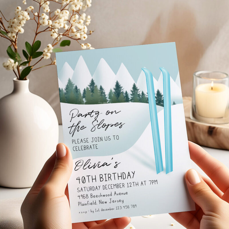 Party on the Slopes Invite – Blue Ski Birthday Template Birthday Invitations