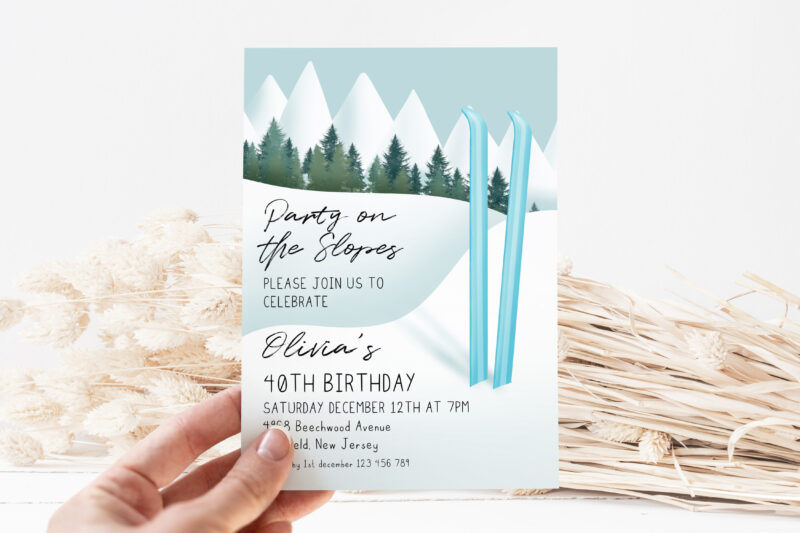 Party on the Slopes Invite – Blue Ski Birthday Template Birthday Invitations