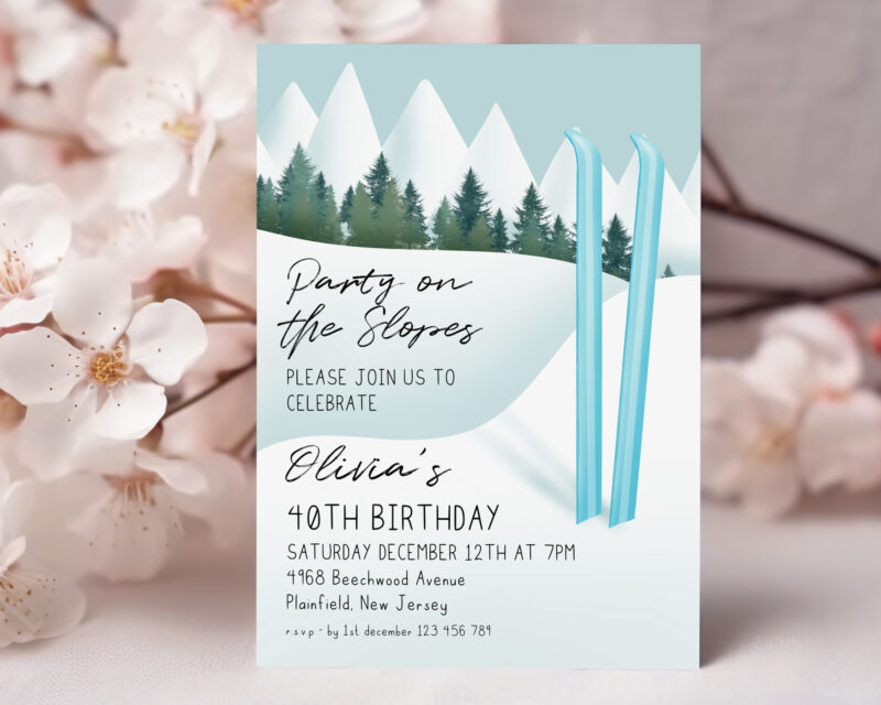 Party on the Slopes Invite – Blue Ski Birthday Template Birthday Invitations