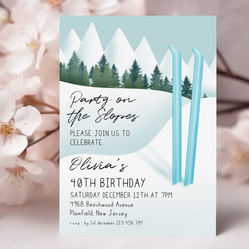 Party on the Slopes Invite – Blue Ski Birthday Template Birthday Invitations