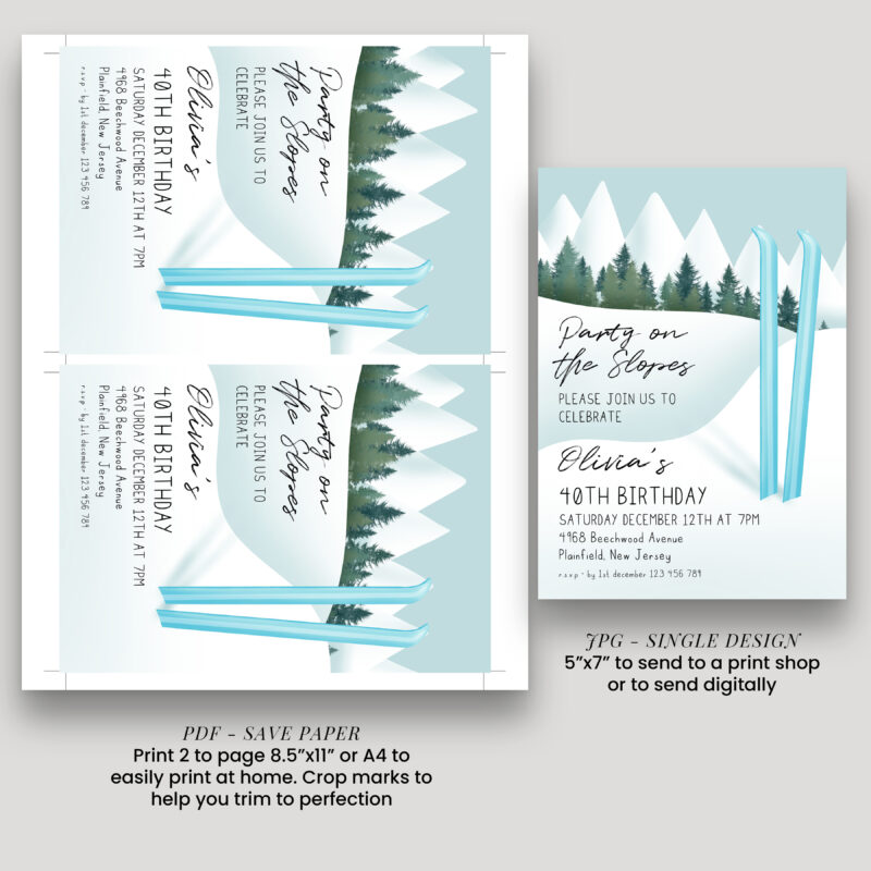 Party on the Slopes Invite – Blue Ski Birthday Template Birthday Invitations