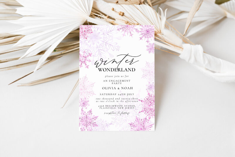 Winter Wonderland Engagement Invite – Editable Pink Template Engagement Invitations