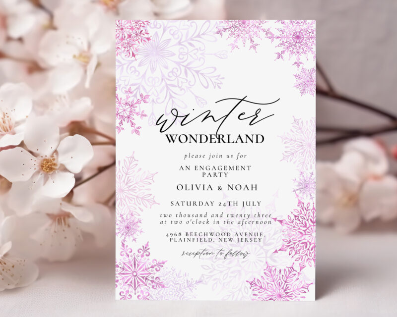 Winter Wonderland Engagement Invite – Editable Pink Template Engagement Invitations