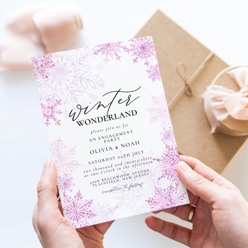 Winter Wonderland Engagement Invite – Editable Pink Template Engagement Invitations