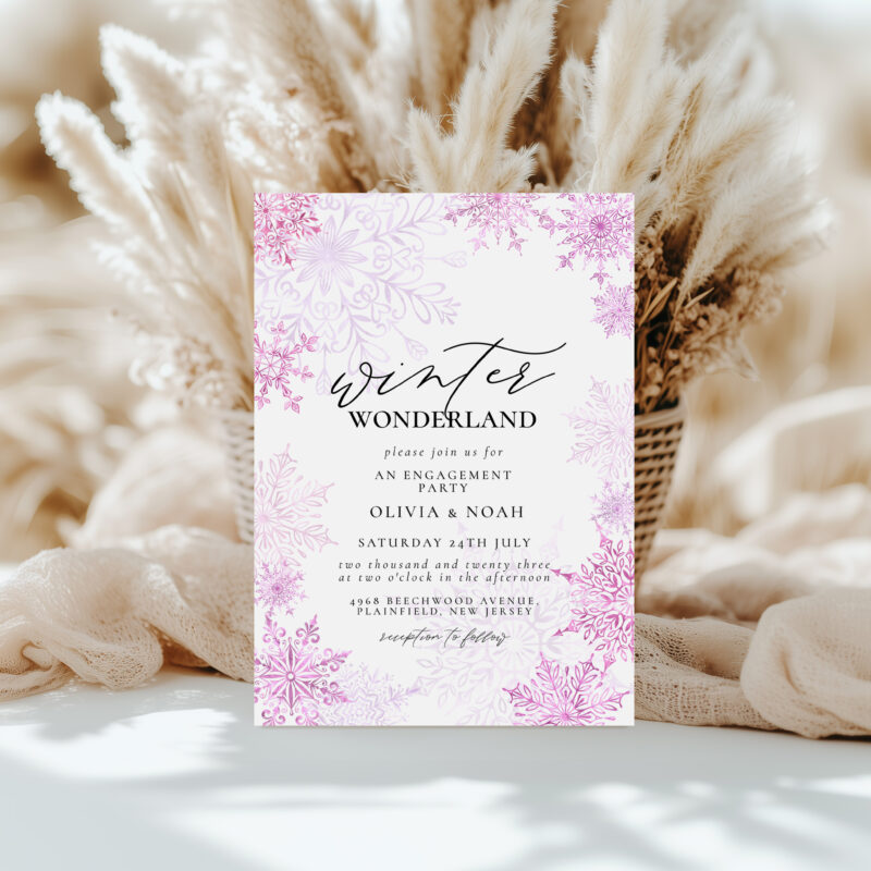 Winter Wonderland Engagement Invite – Editable Pink Template Engagement Invitations