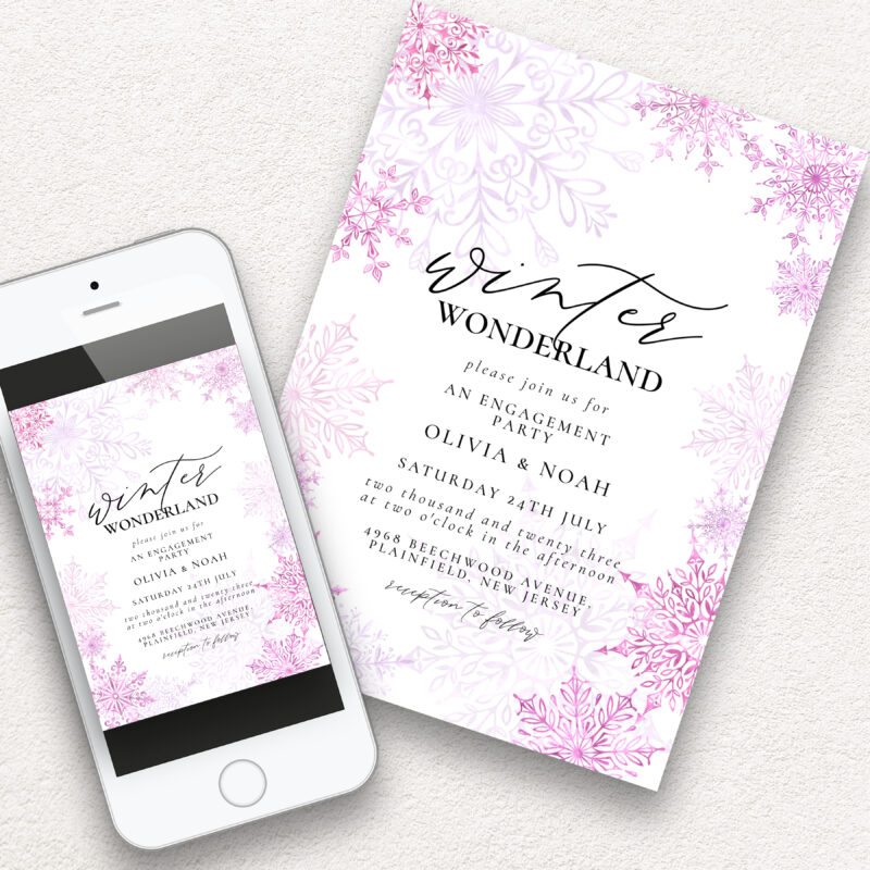 Winter Wonderland Engagement Invite – Editable Pink Template Engagement Invitations