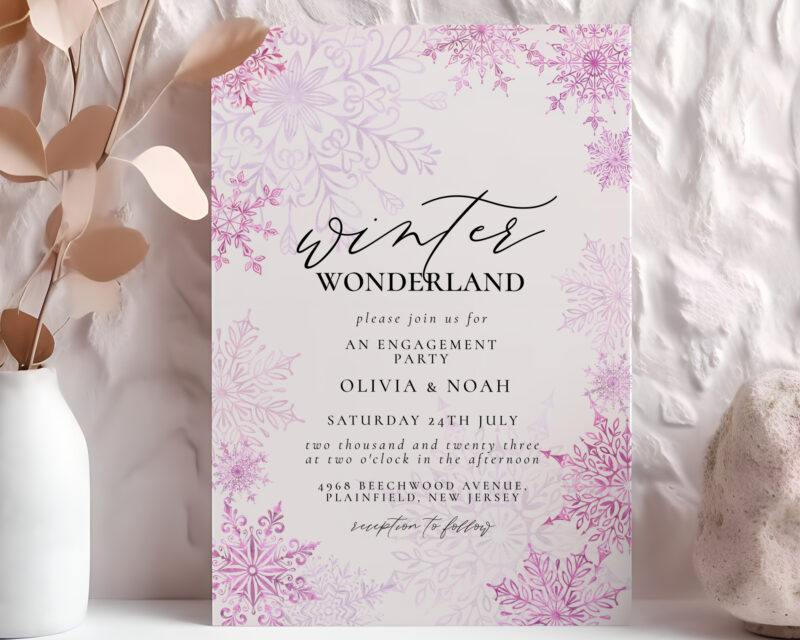 Winter Wonderland Engagement Invite – Editable Pink Template Engagement Invitations