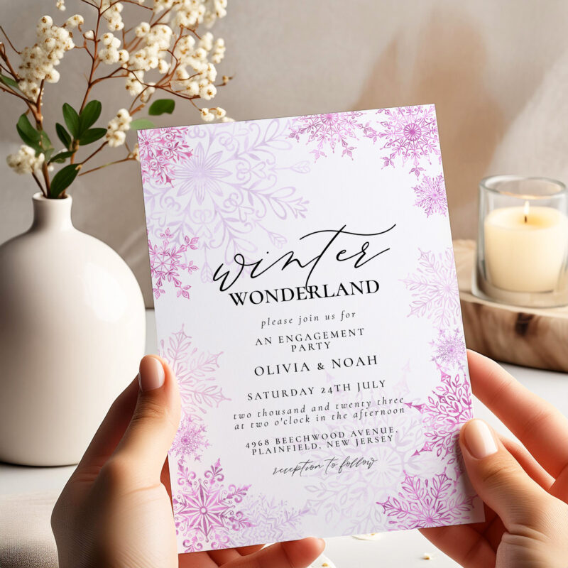 Winter Wonderland Engagement Invite – Editable Pink Template Engagement Invitations