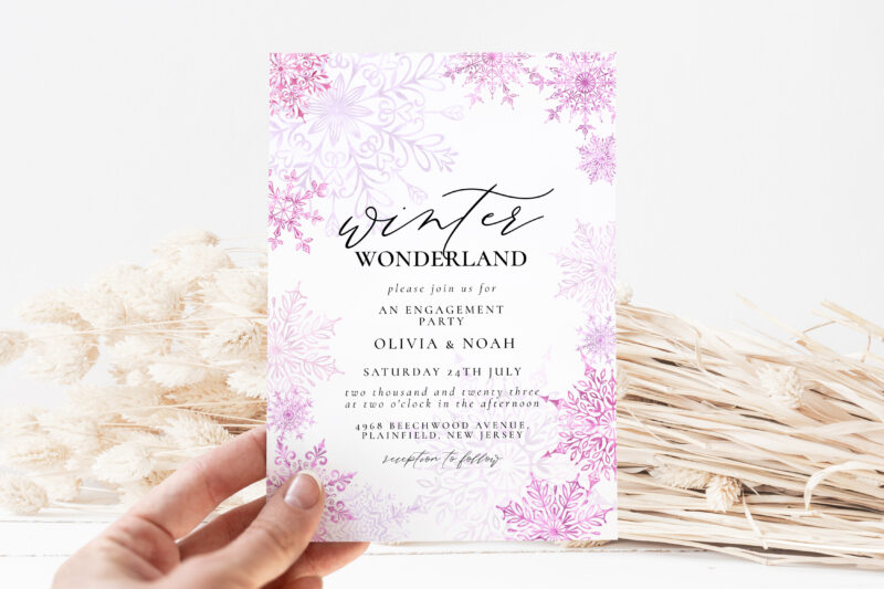 Winter Wonderland Engagement Invite – Editable Pink Template Engagement Invitations