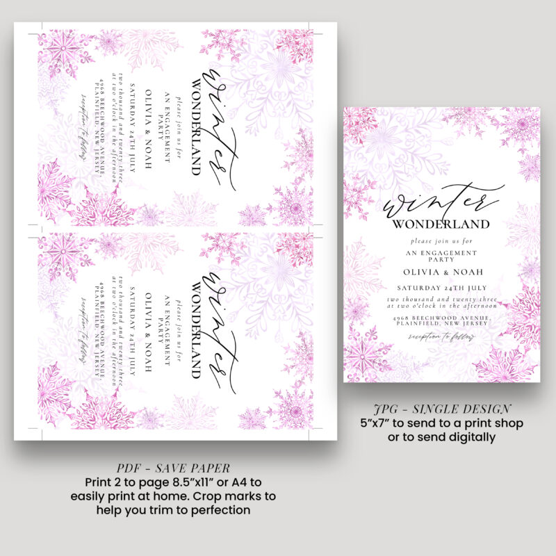 Winter Wonderland Engagement Invite – Editable Pink Template Engagement Invitations
