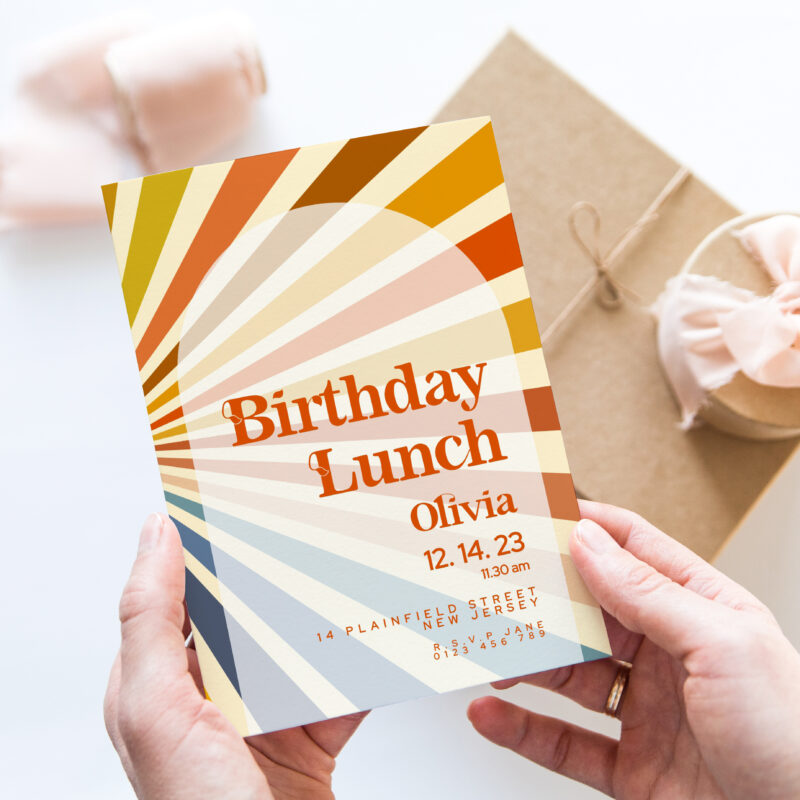 Retro Birthday Lunch Invitation + Details Card Birthday Invitations