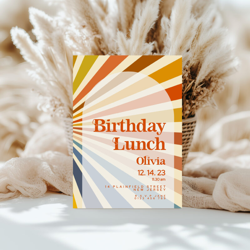 Retro Birthday Lunch Invitation + Details Card Birthday Invitations