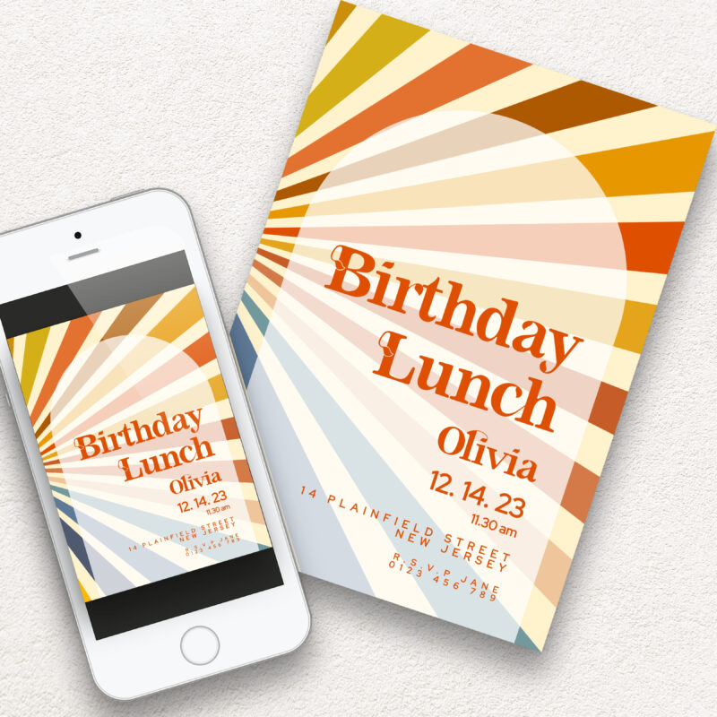 Retro Birthday Lunch Invitation + Details Card Birthday Invitations