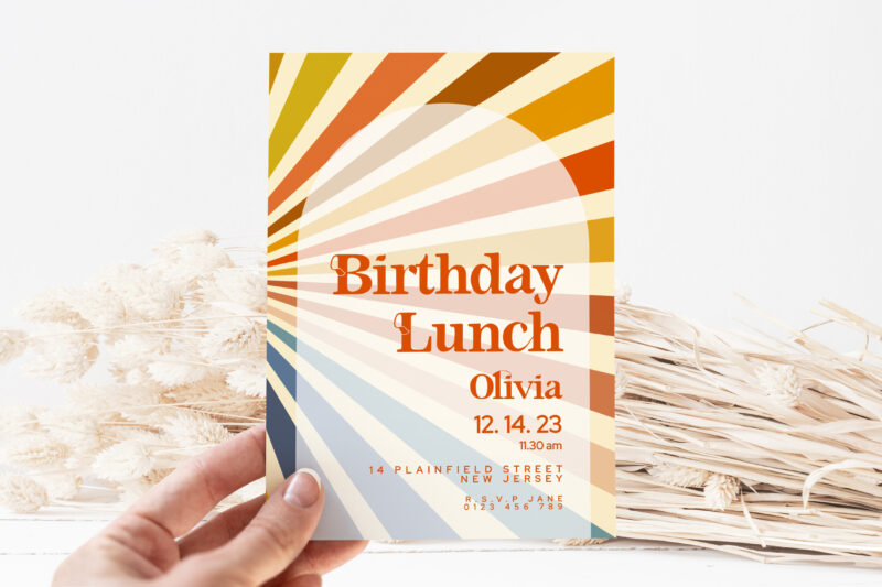 Retro Birthday Lunch Invitation + Details Card Birthday Invitations