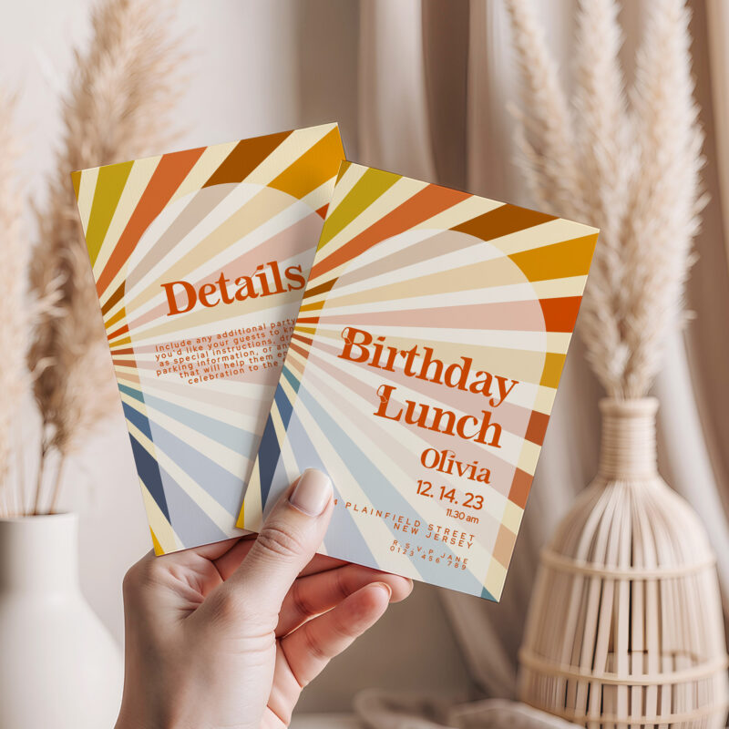 Retro Birthday Lunch Invitation + Details Card Birthday Invitations