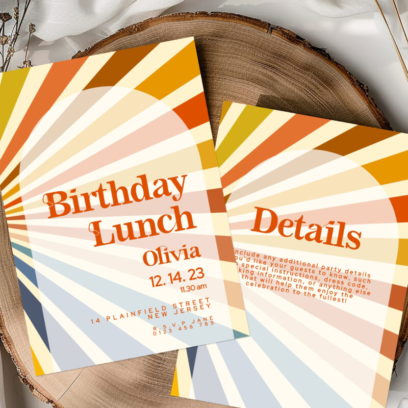Retro Birthday Lunch Invitation + Details Card Birthday Invitations