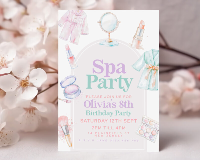 Spa Party Birthday Invitation – Editable Digital Template Children's Birthday Invitations