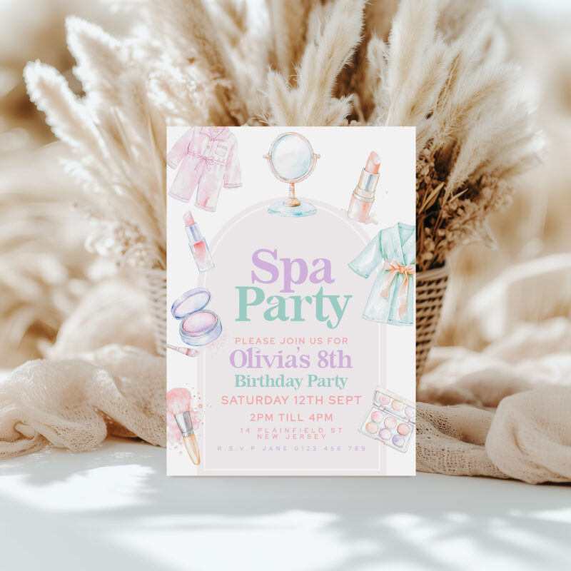 Spa Party Birthday Invitation – Editable Digital Template Children's Birthday Invitations