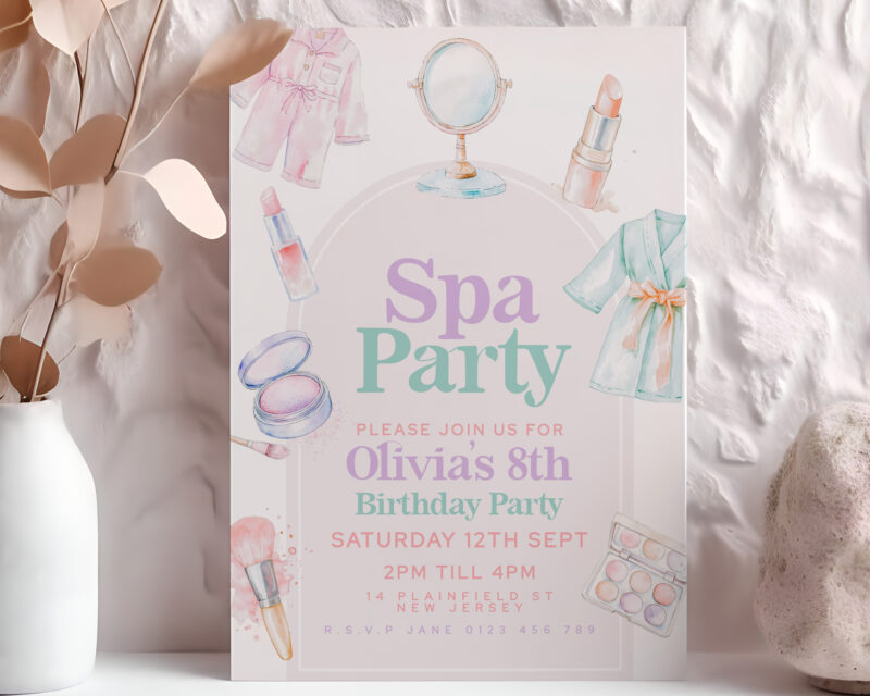 Spa Party Birthday Invitation – Editable Digital Template Children's Birthday Invitations