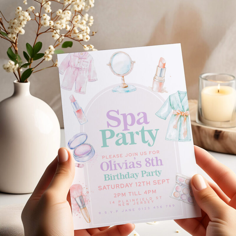 Spa Party Birthday Invitation – Editable Digital Template Children's Birthday Invitations
