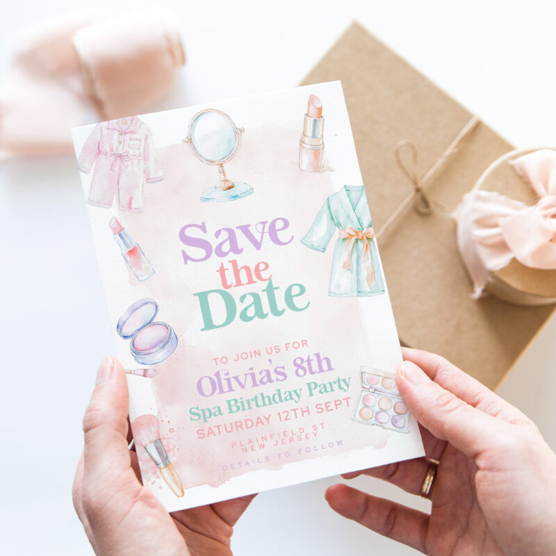 Pastel Spa Save the Date – 8th Birthday Card Save The Date