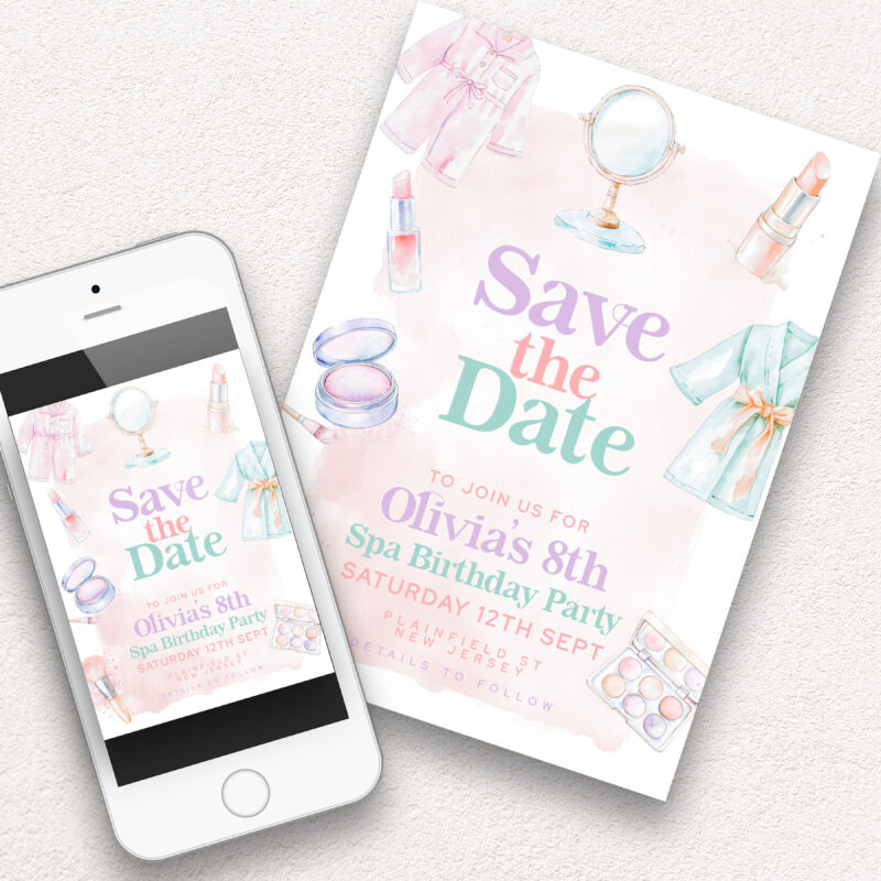Pastel Spa Save the Date – 8th Birthday Card Save The Date