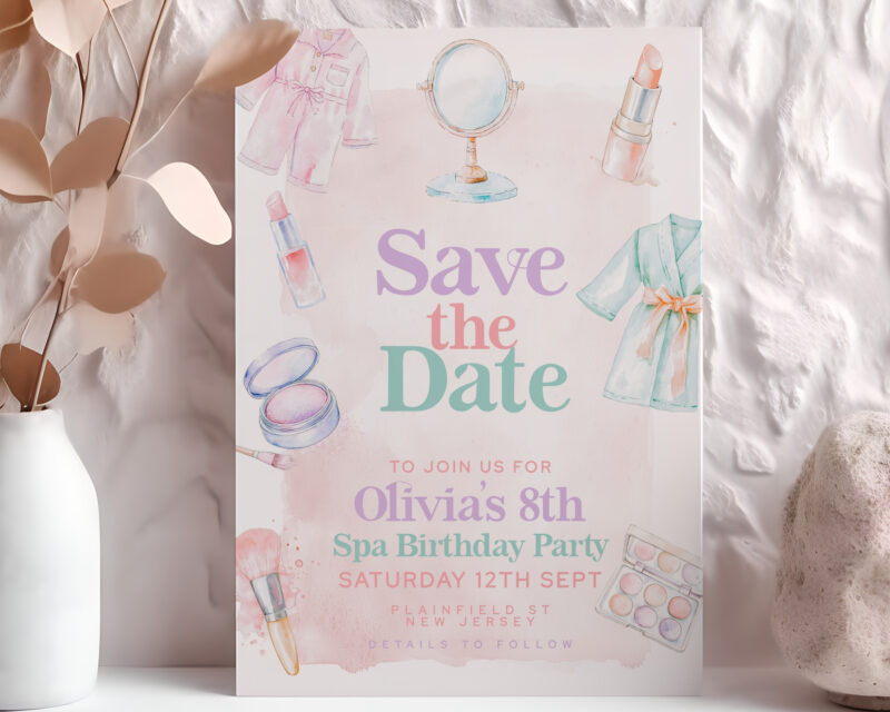 Pastel Spa Save the Date – 8th Birthday Card Save The Date