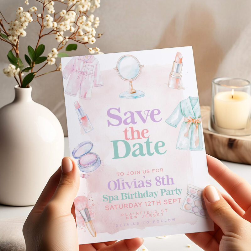 Pastel Spa Save the Date – 8th Birthday Card Save The Date