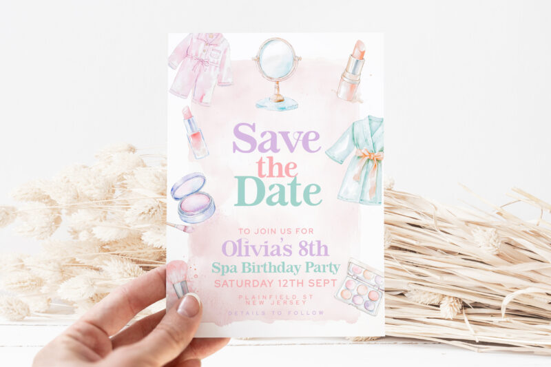 Pastel Spa Save the Date – 8th Birthday Card Save The Date