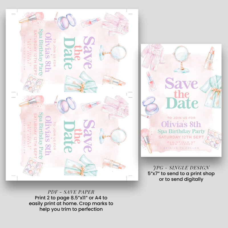 Pastel Spa Save the Date – 8th Birthday Card Save The Date