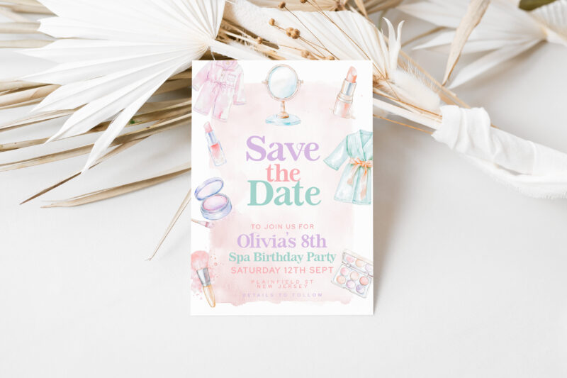 Pastel Spa Save the Date – 8th Birthday Card Save The Date