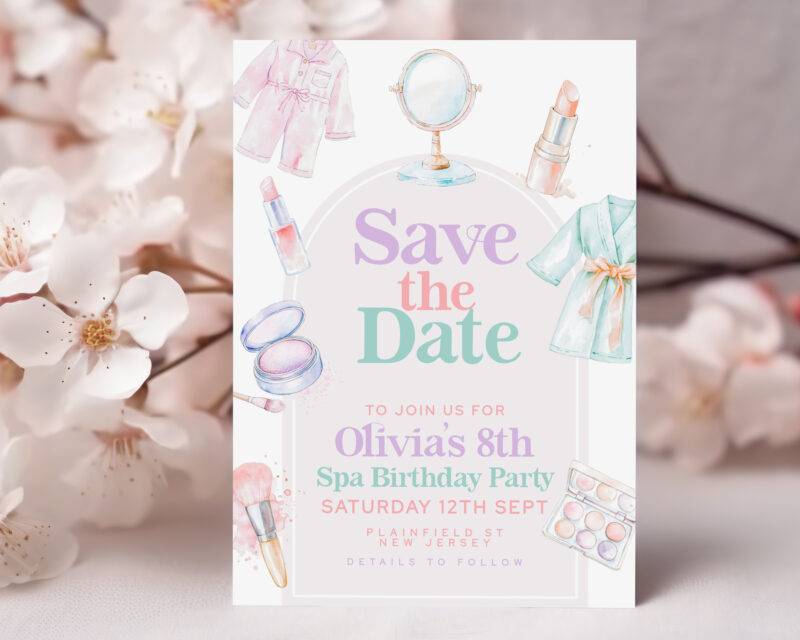 Spa Party Save the Date – 8th Birthday Invite Save The Date